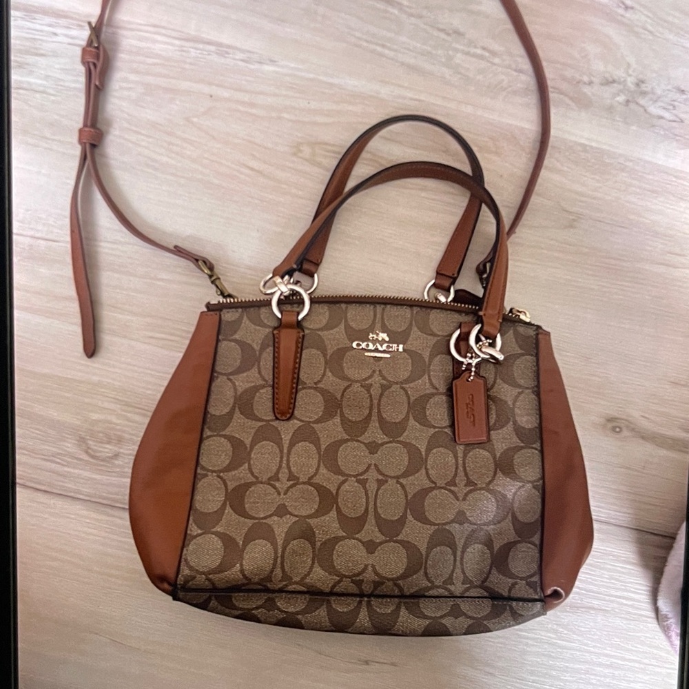 Coach Brown Signature Canvas Satchel with Tan Leather Trim